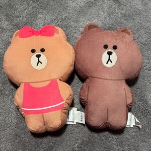 LINE FRIENDS Bear Couple Plush Pillow Toy